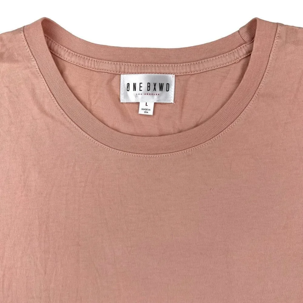 New ONE BXWD Los Angeles Men Salmon Pink Cotton Short Sleeve T-Shirt US L USA - Picture 6 of 7